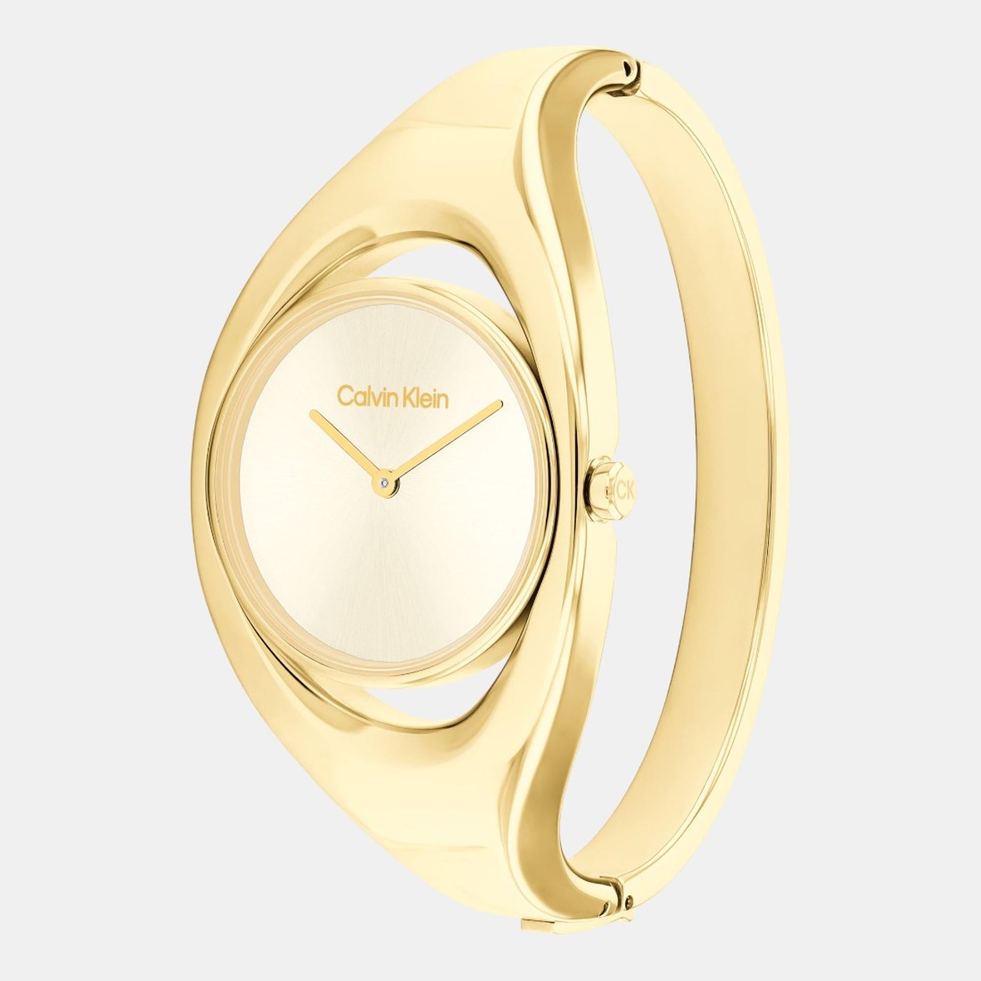 Ck Elation Women Quartz Champagne Dial Analog Stainless Steel Watch 25200391