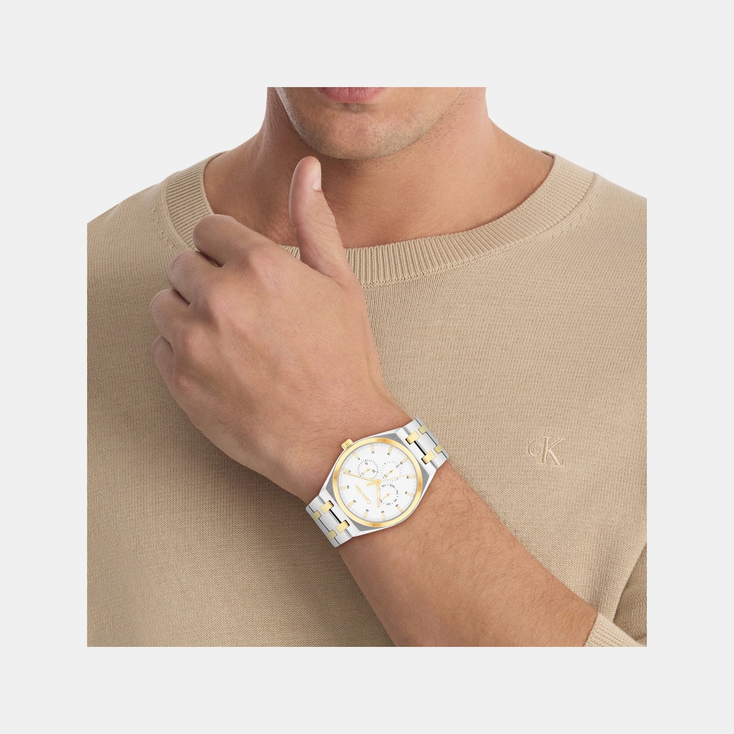 Ck Motion Men Quartz White Dial Multi-Function Stainless Steel Watch 25200533