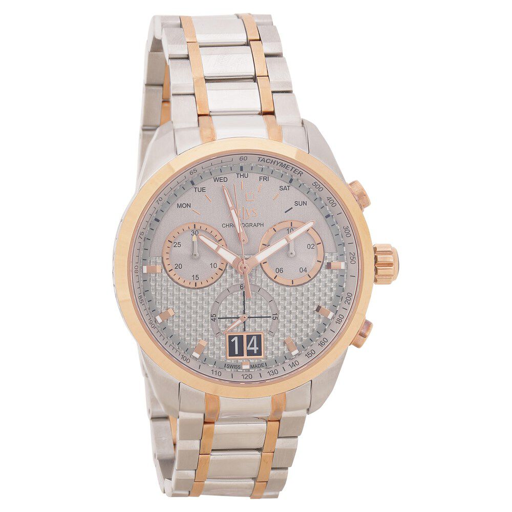 Xylys Swiss Chronograph Two Toned Stainless Steel Strap Grey Dial Watch For Men NS40027KM03