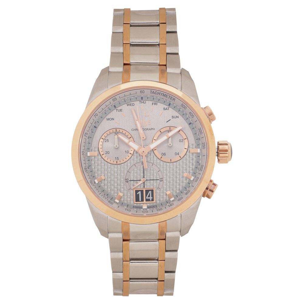 Xylys Swiss Chronograph Two Toned Stainless Steel Strap Grey Dial Watch For Men NS40027KM03