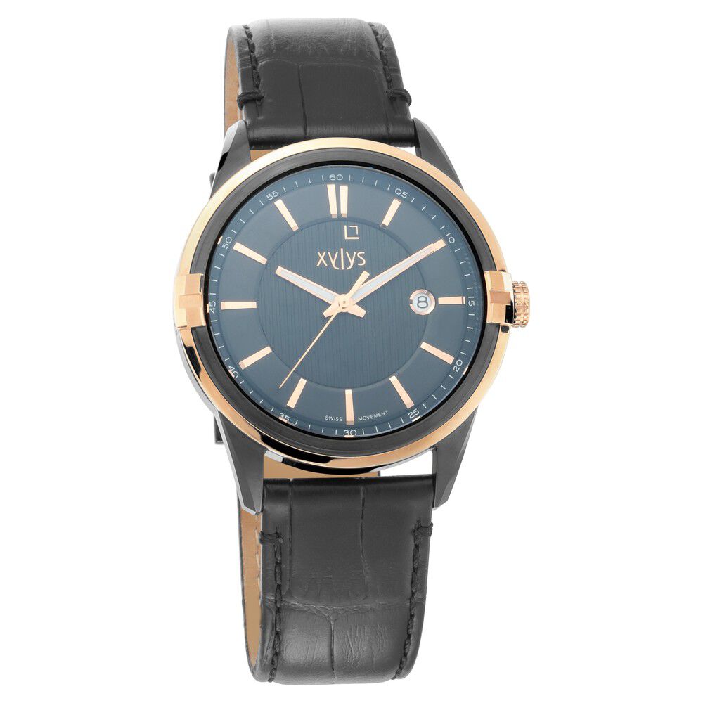 Xylys Swiss Analog Leather Strap Black Dial Watch for Men NS40048KL02E