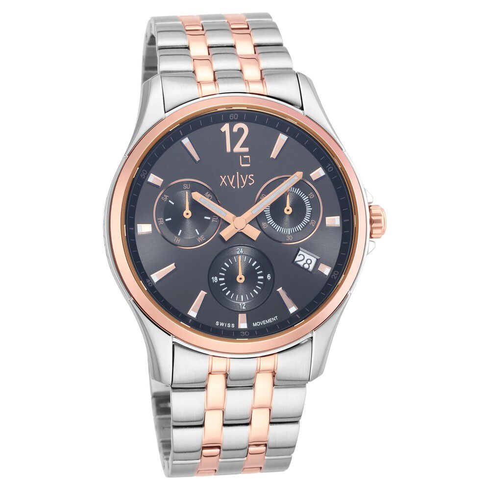 Xylys Swiss Multifunction Two Toned Stainless Steel Strap Grey Dial Watch For Men NS40054KM01E