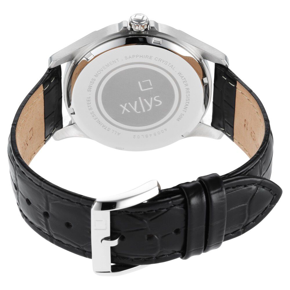 Xylys Swiss Multifunction Black Leather Strap Blue Dial Watch For Men NS40054SL02E