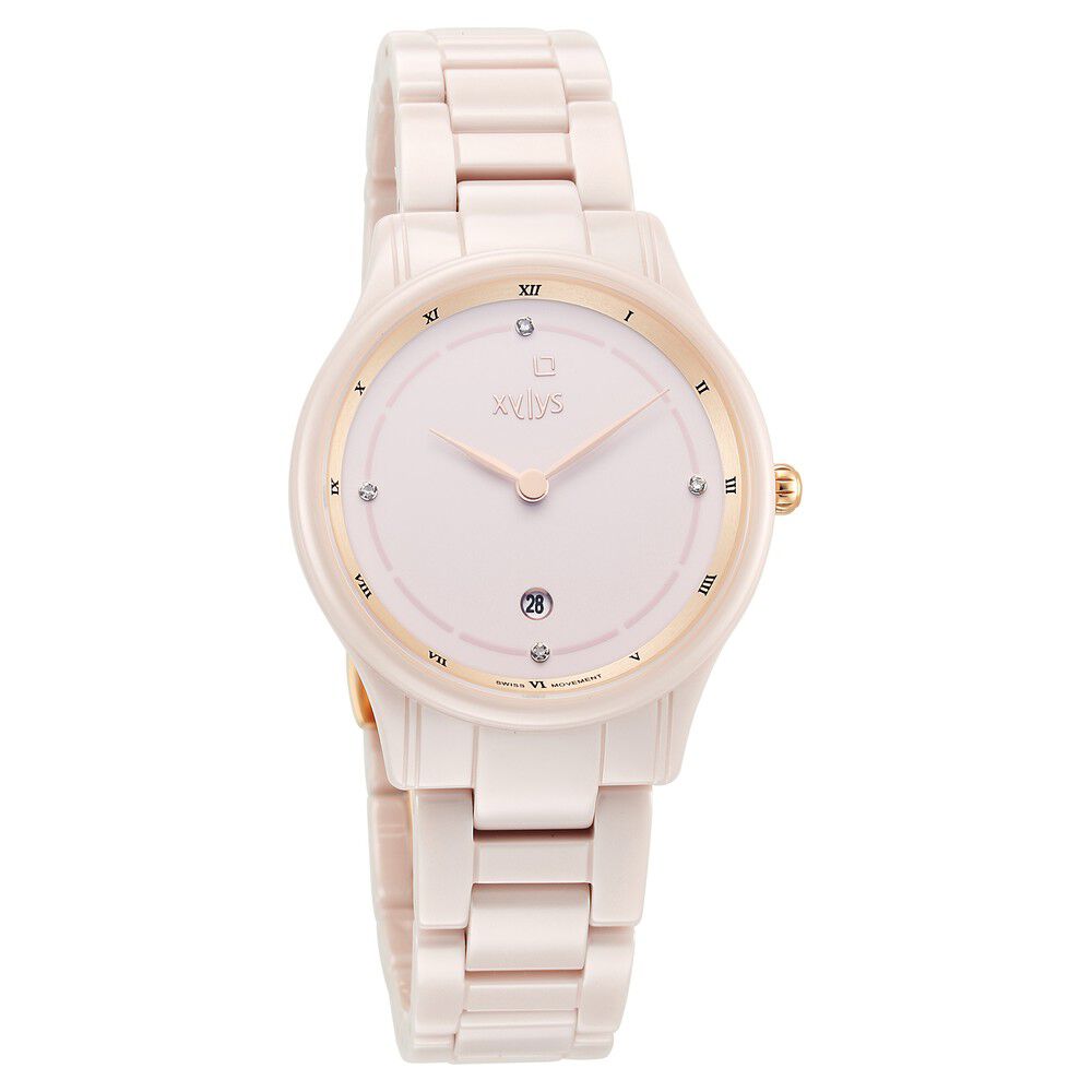 Xylys Swiss Analog with Date Pink Ceramic Strap and Dial Watch For Women NS45019QC01E