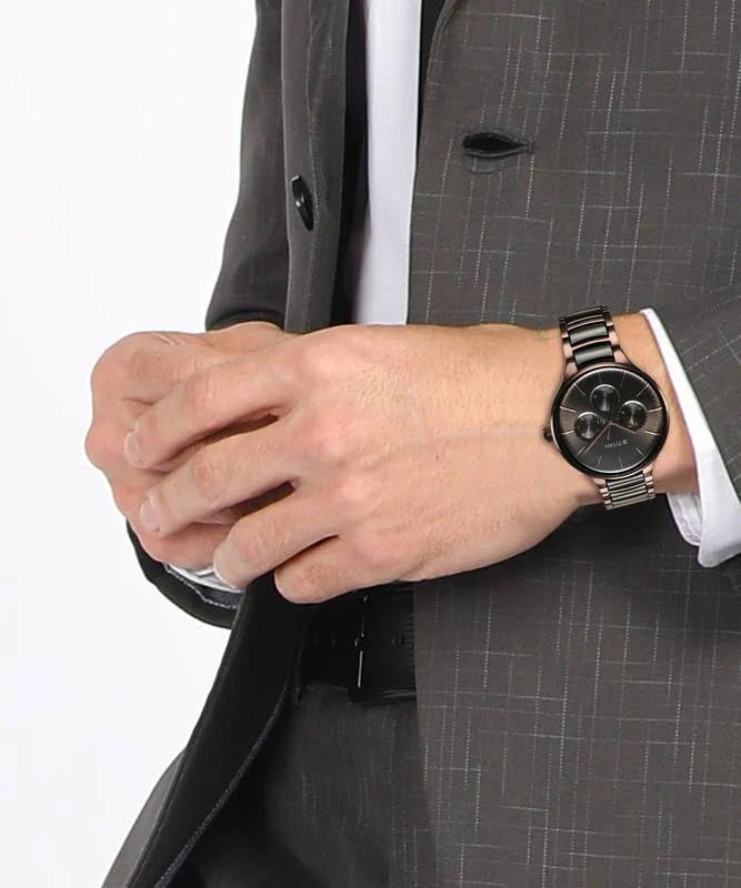 Titan Ceramic Fusion Multifunction Black Dial With Two Tone Men Watch 90148KD05