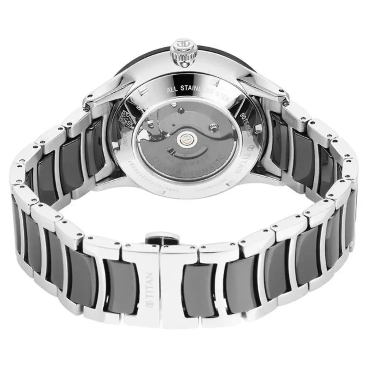 Titan Ceramic Fusion Automatic Black Dial Silver Dual-Tone Men Watch 90174KD01