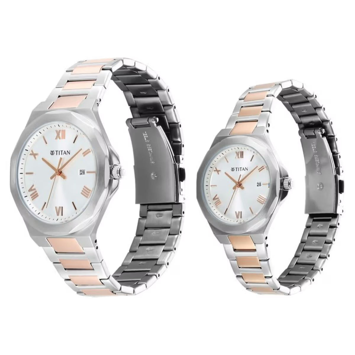 Titan Bandhan Quartz Analog with Date White Dial Two Tone Watch For Couple 9401094210KM01