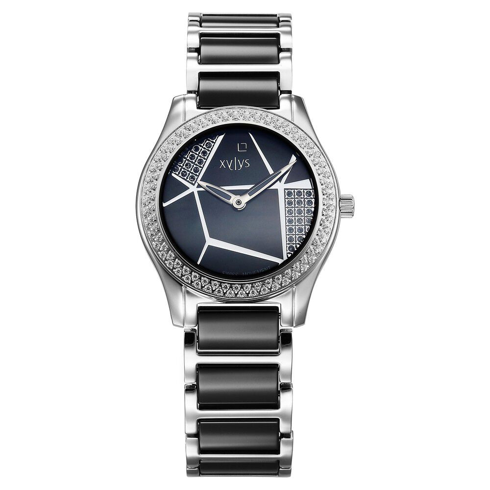 Xylys Shimmer Swiss Analog Steel & Ceramic Mother of Pearl Black Dial Watch for Women 9766SD02E