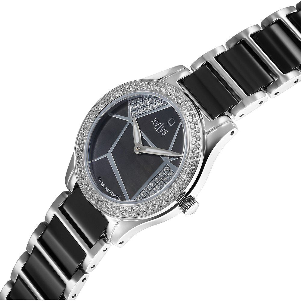 Xylys Shimmer Swiss Analog Steel & Ceramic Mother of Pearl Black Dial Watch for Women 9766SD02E