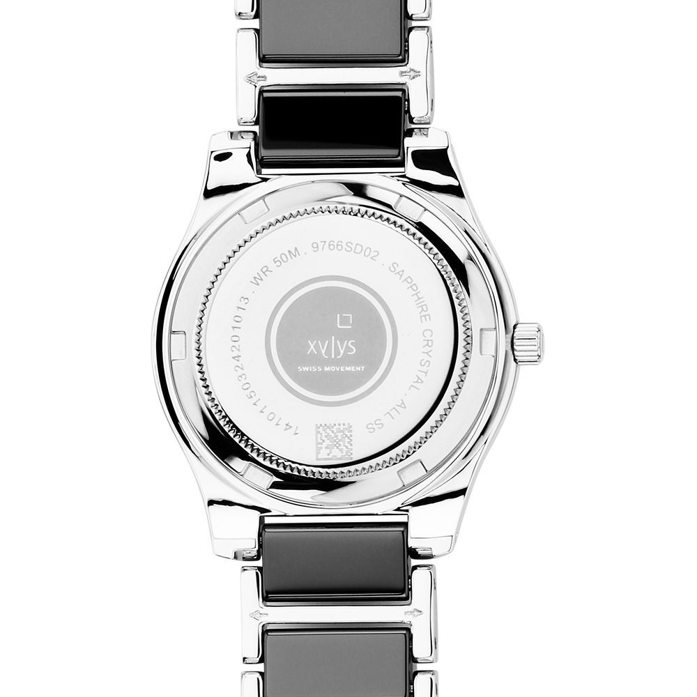 Xylys Shimmer Swiss Analog Steel & Ceramic Mother of Pearl Black Dial Watch for Women 9766SD02E