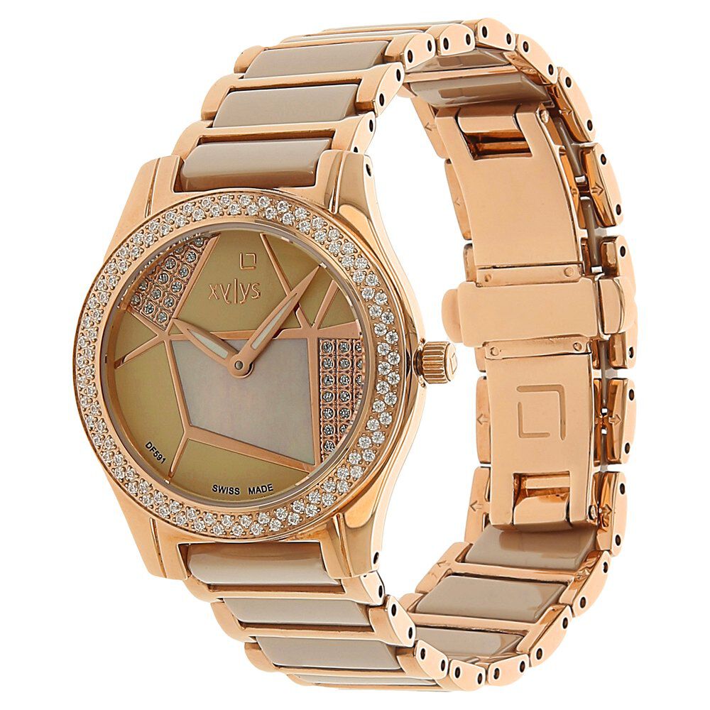 Xylys Shimmer Swiss Analog Steel & Ceramic Mother of Pearl White Dial Watch for Women NS9766WD02M