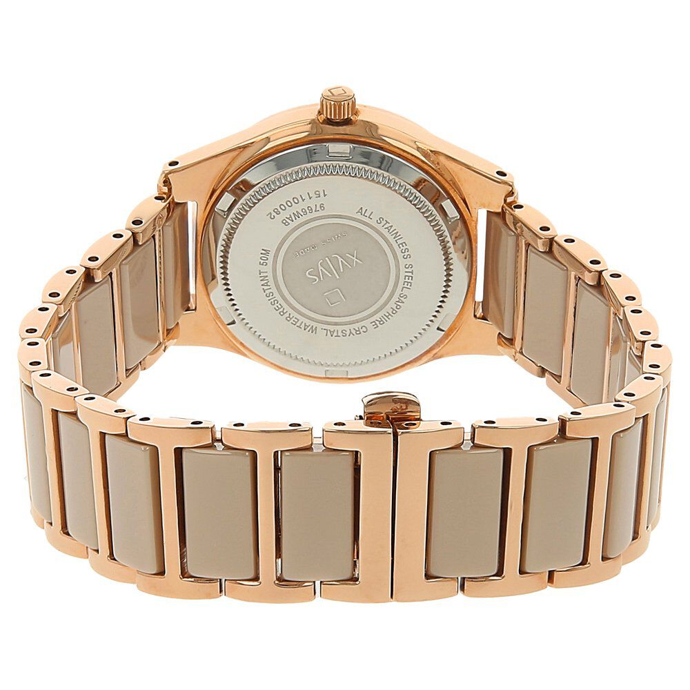 Xylys Shimmer Swiss Analog Steel & Ceramic Mother of Pearl White Dial Watch for Women NS9766WD02M
