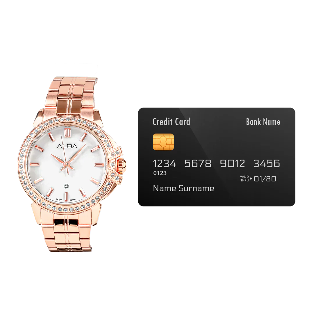 ALBA Rose Gold Ladies Watch with Mother of Pearl Dial and Crystals AH7CW8X1
