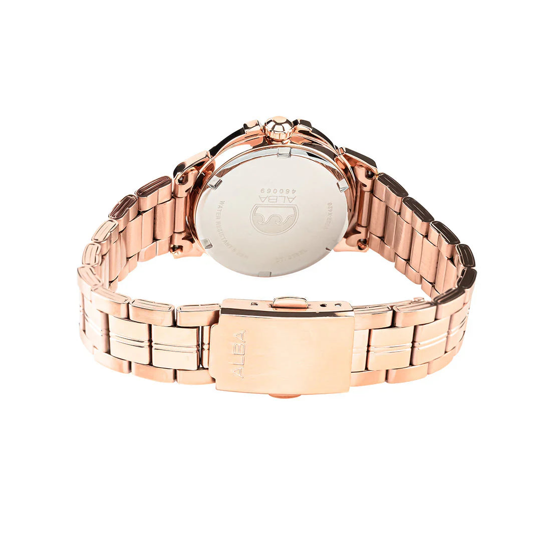 ALBA Rose Gold Ladies Watch with Mother of Pearl Dial and Crystals AH7CW8X1