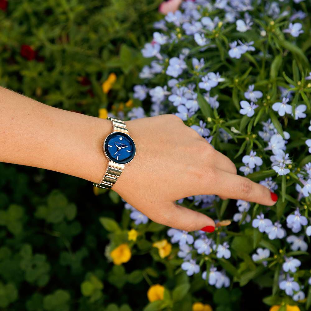 Anne Klein Quartz Analog Blue Dial Metal Strap Watch for Women NEAK2435NVRT