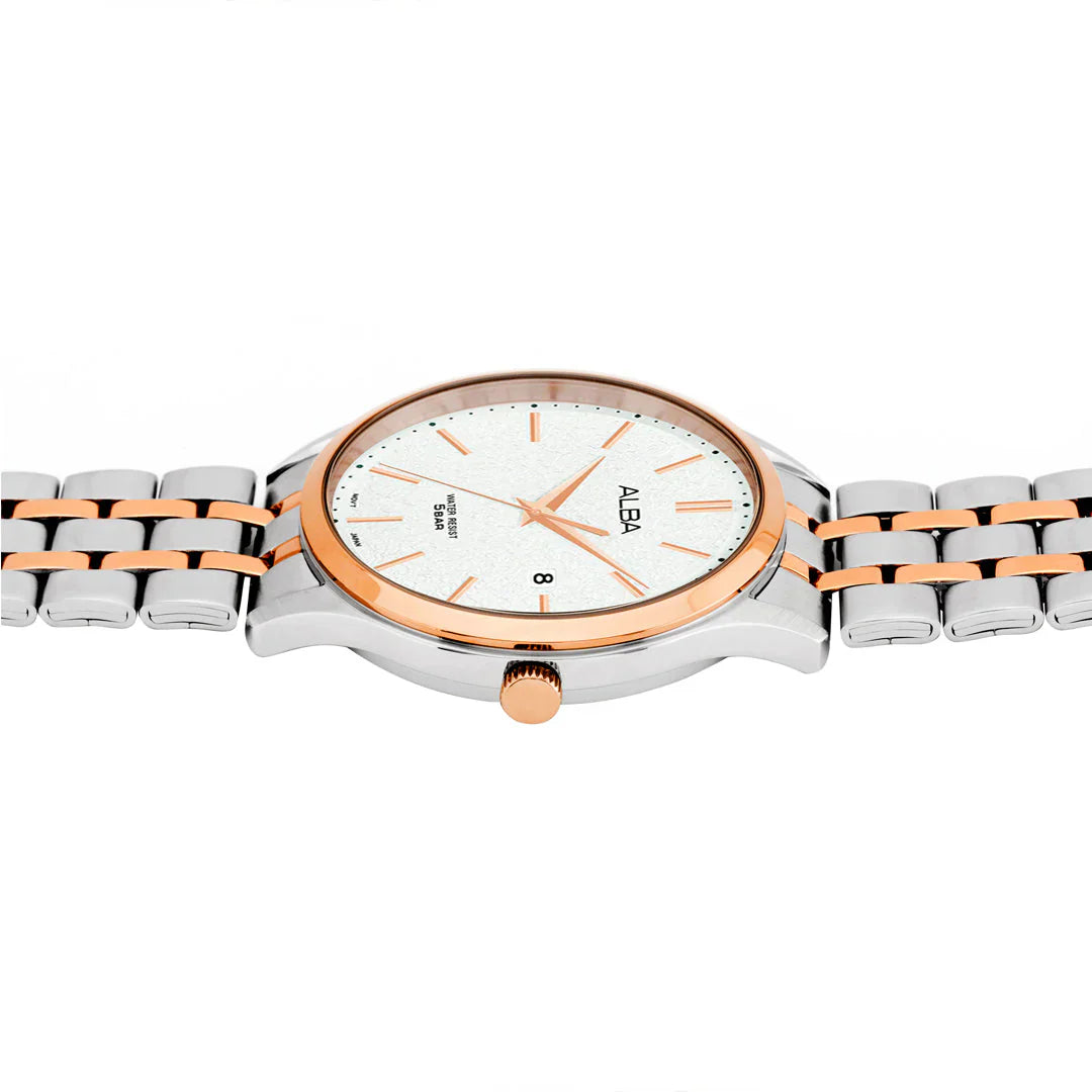 ALBA White Marble Dial with Rose Gold+Silver Metal Strap Men's Watch AS9R28X1