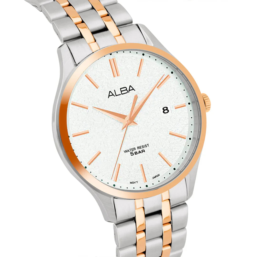 ALBA White Marble Dial with Rose Gold+Silver Metal Strap Men's Watch AS9R28X1