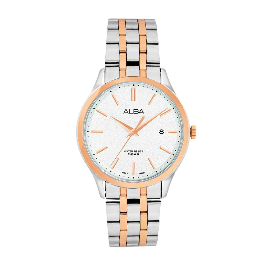 ALBA White Marble Dial with Rose Gold+Silver Metal Strap Men's Watch AS9R28X1