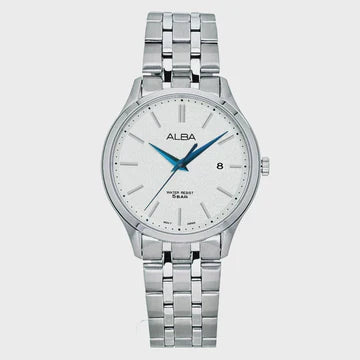 ALBA White Marble Dial with Silver Metal Straps Men's Watch AS9R35X1