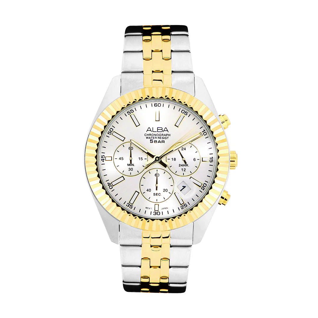 ALBA White+Gold Dial Chronograph Men Watch AT3H14X1