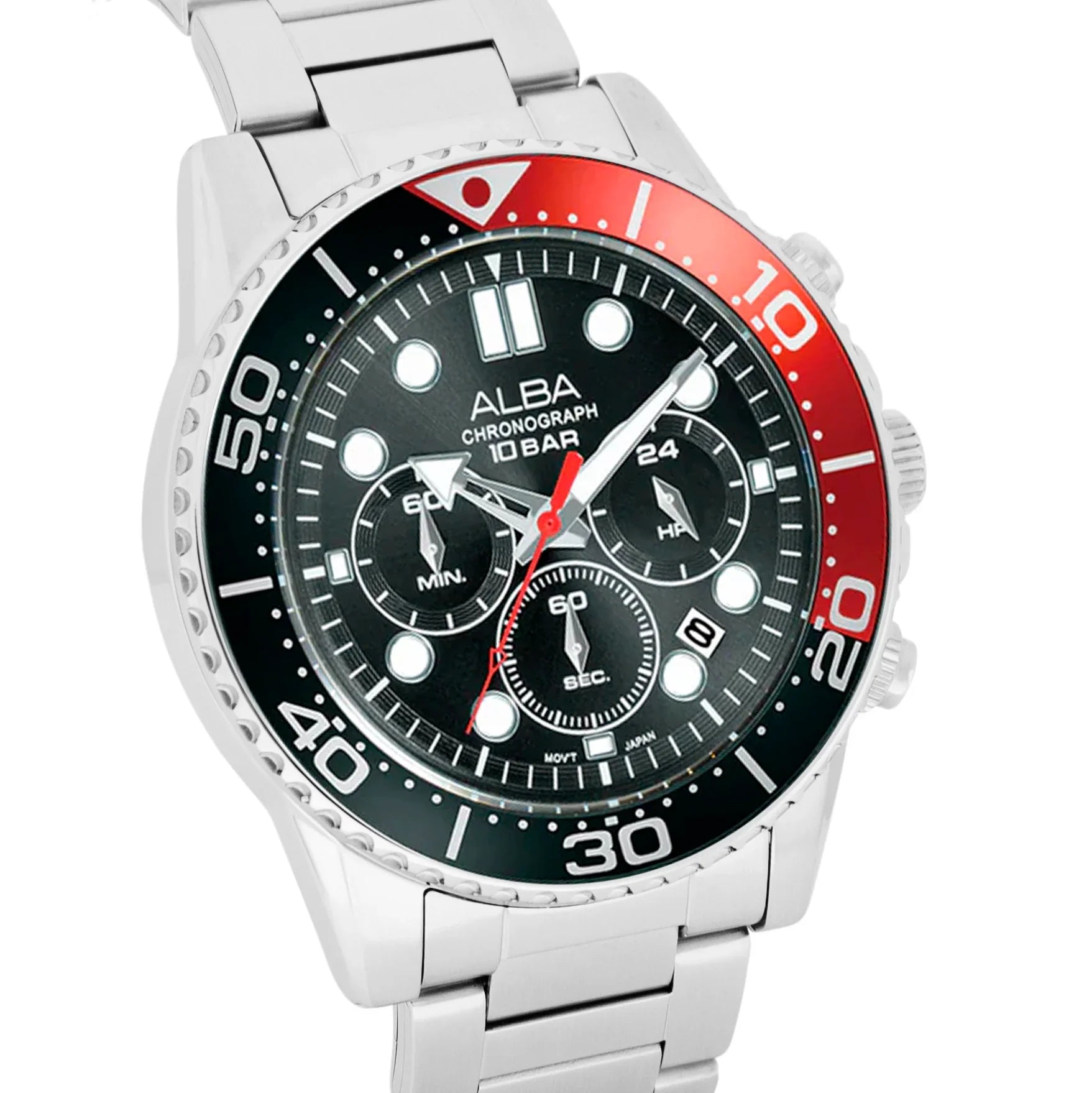 ALBA Midnight Black Dial with Black+Red Bezel Chronograph Men's Watch - AT3J37X1