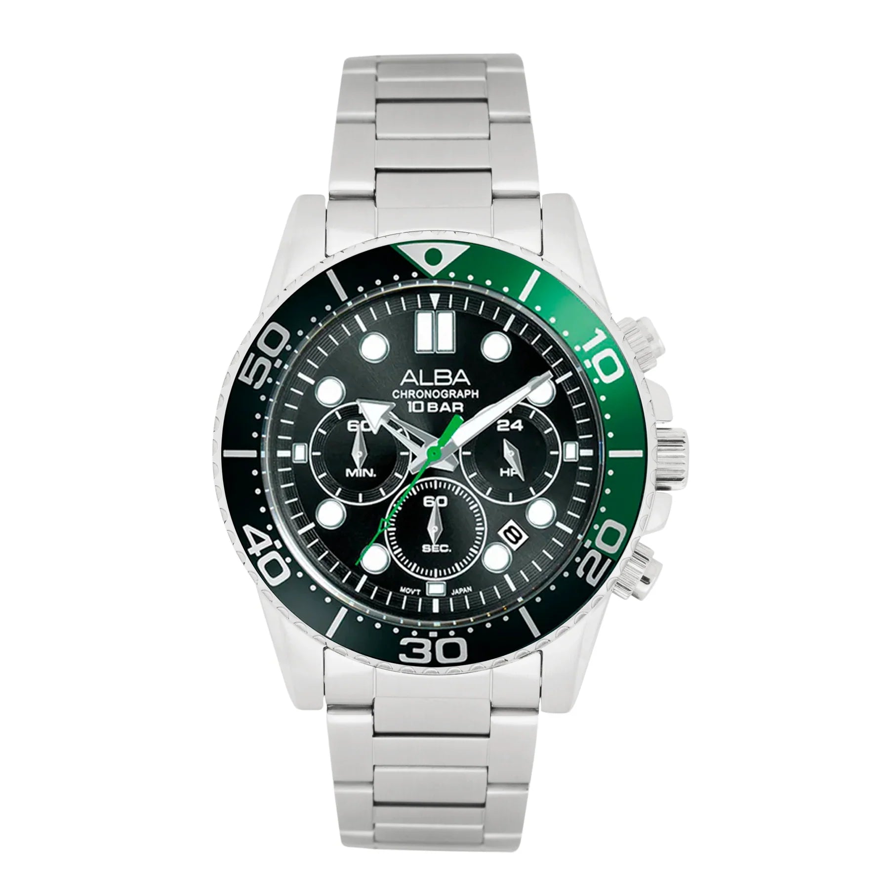 ALBA Midnight Black Dial with Black+Green Bezel Chronograph Men's Watch - AT3J39X1