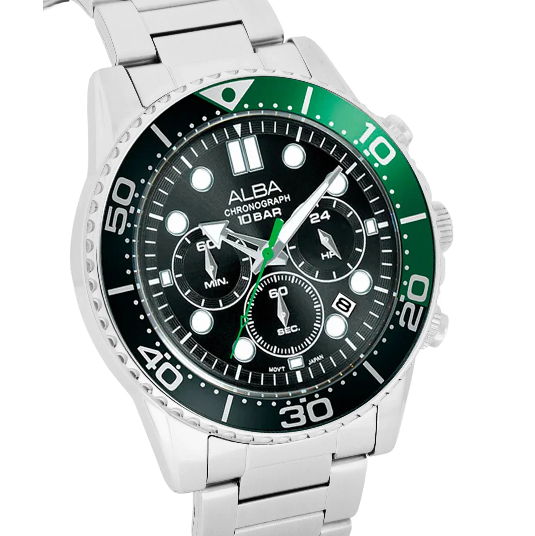 ALBA Midnight Black Dial with Black+Green Bezel Chronograph Men's Watch - AT3J39X1