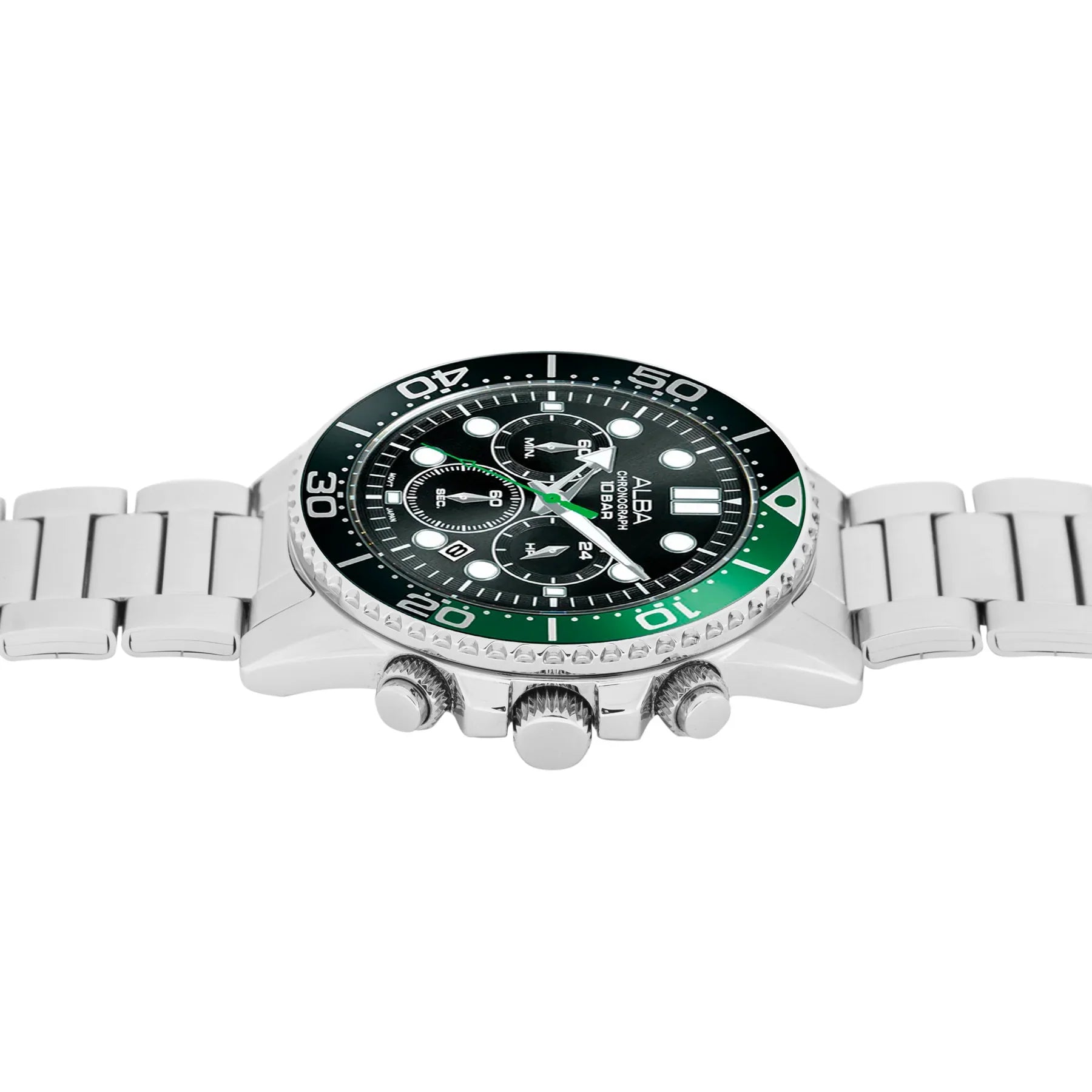 ALBA Midnight Black Dial with Black+Green Bezel Chronograph Men's Watch - AT3J39X1
