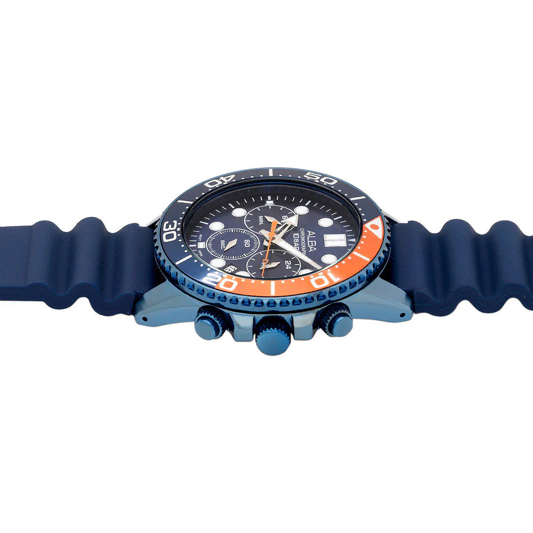 ALBA Cobalt Blue Dial With Blue+Orange Bezel Chronograph Men Watch AT3J45X1