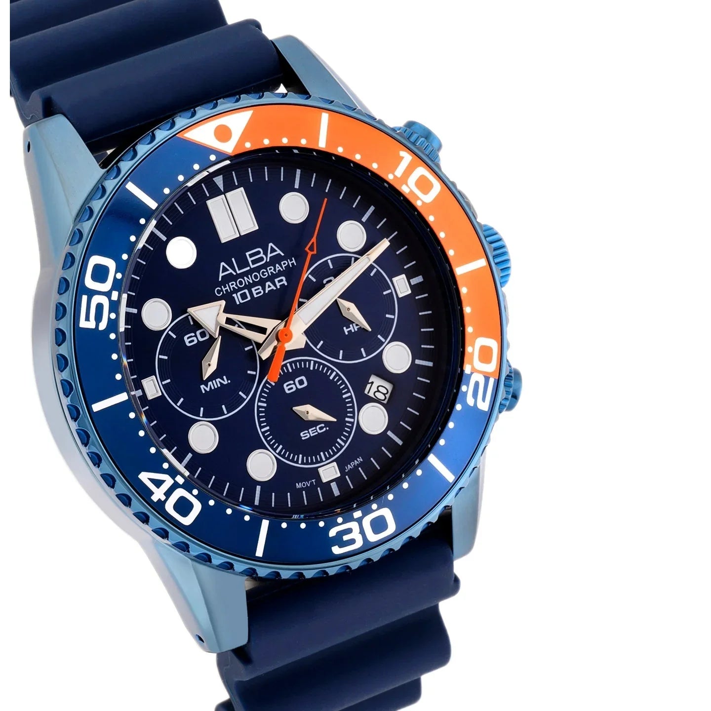 ALBA Cobalt Blue Dial With Blue+Orange Bezel Chronograph Men Watch AT3J45X1