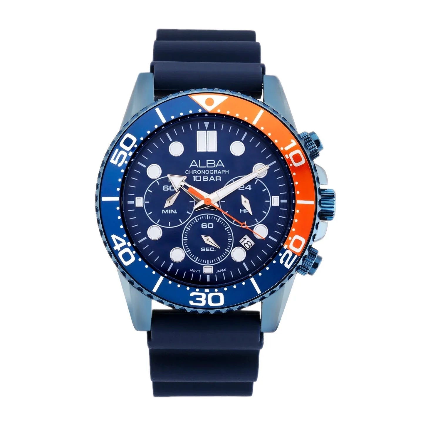 ALBA Cobalt Blue Dial With Blue+Orange Bezel Chronograph Men Watch AT3J45X1