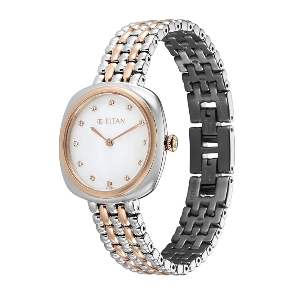 Titan Aura Quartz Analog White Mother Of Pearl Dial Watch for Women 95241KM01