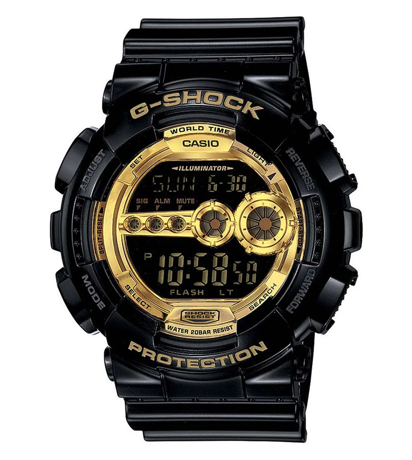 G340 Casio | G-Shock GD-100GB-1DR Black-Gold Analog-Digital Watch (Men)