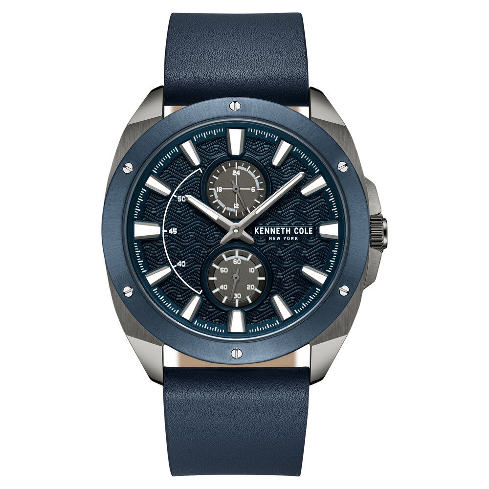 Kenneth Cole Quartz Multifunction Blue Dial Leather Strap Watch for Men KCWGF0035601MN