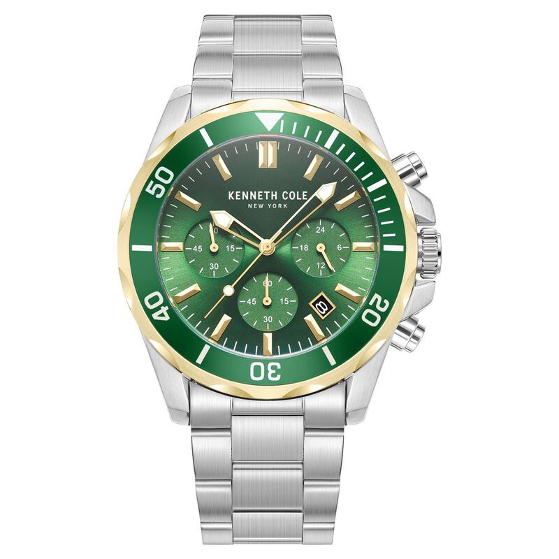 Kenneth Cole Quartz Chronograph Green Dial Metal Strap Watch For Men