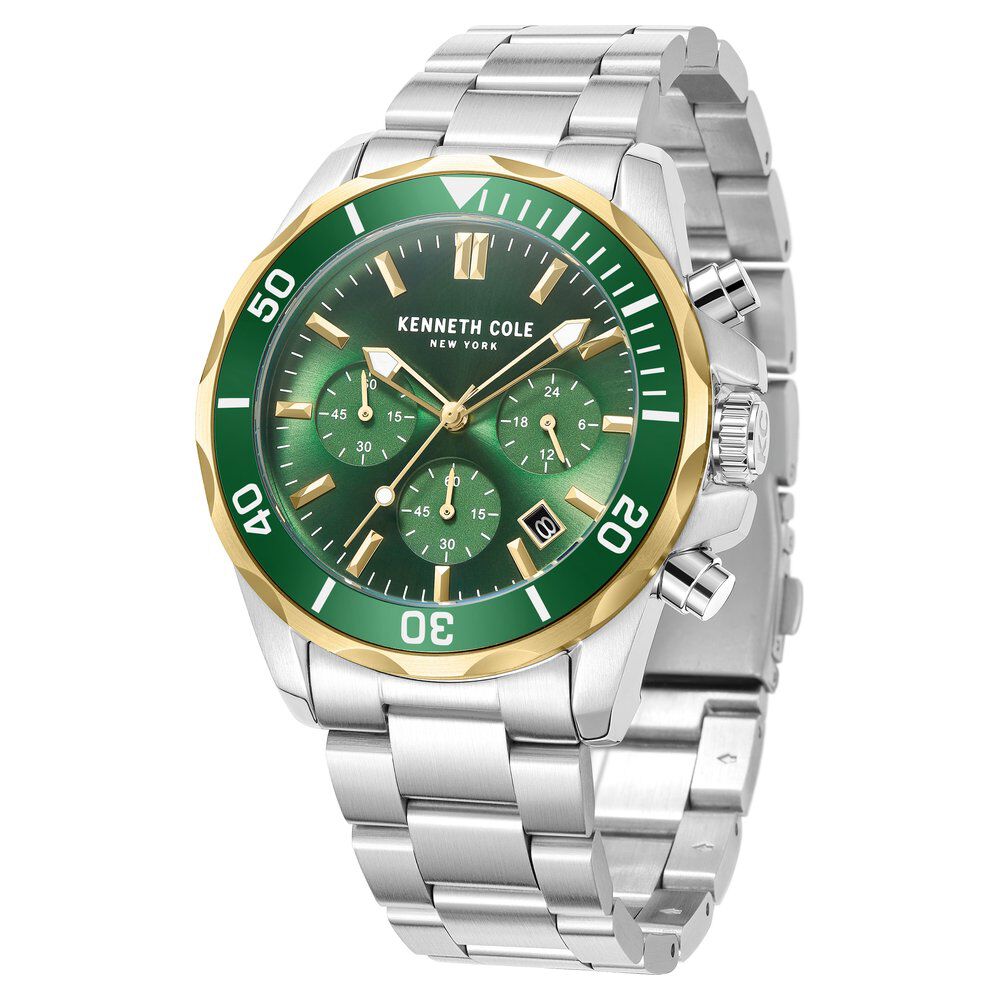 Kenneth Cole Quartz Chronograph Green Dial Metal Strap Watch For Men