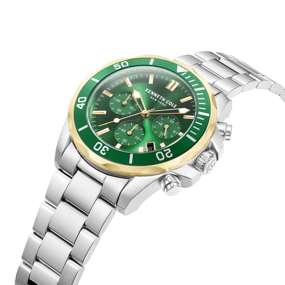 Kenneth Cole Quartz Chronograph Green Dial Metal Strap Watch For Men