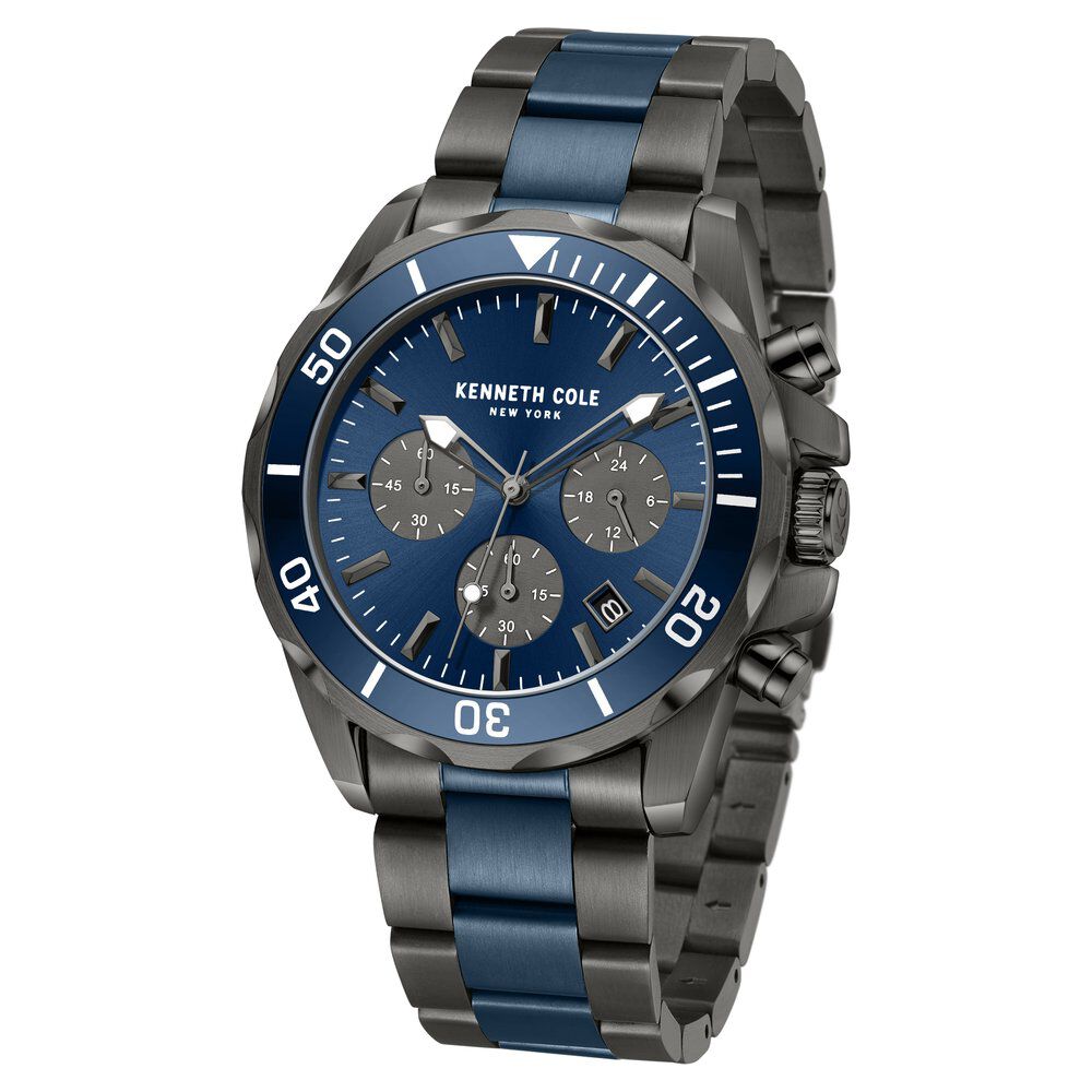 Kenneth Cole Quartz Chronograph Blue dial Stainless Steel Strap Watch for Men-NTKCWGI0027104MN