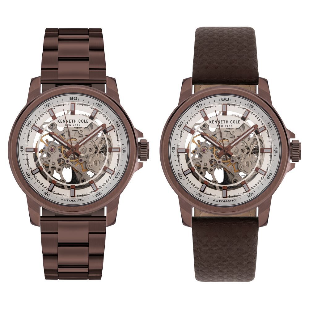 Kenneth Cole Automatic Silver Dial Leather Strap Watch for Men NEKCWGL2104102MN