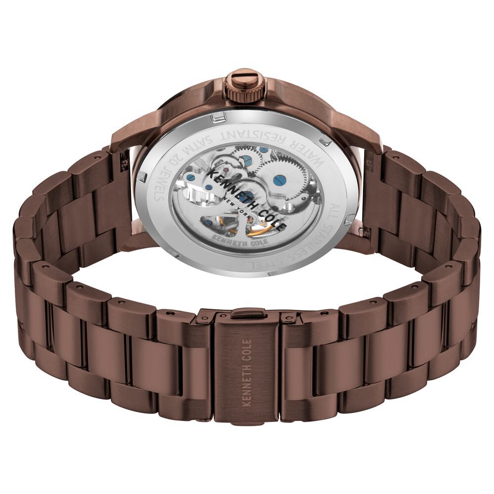 Kenneth Cole Automatic Silver Dial Leather Strap Watch for Men NEKCWGL2104102MN