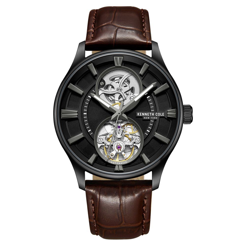 Kenneth Cole Automatic Black Dial With Tan Leather Strap Watch For Men KCWGX0049801MN