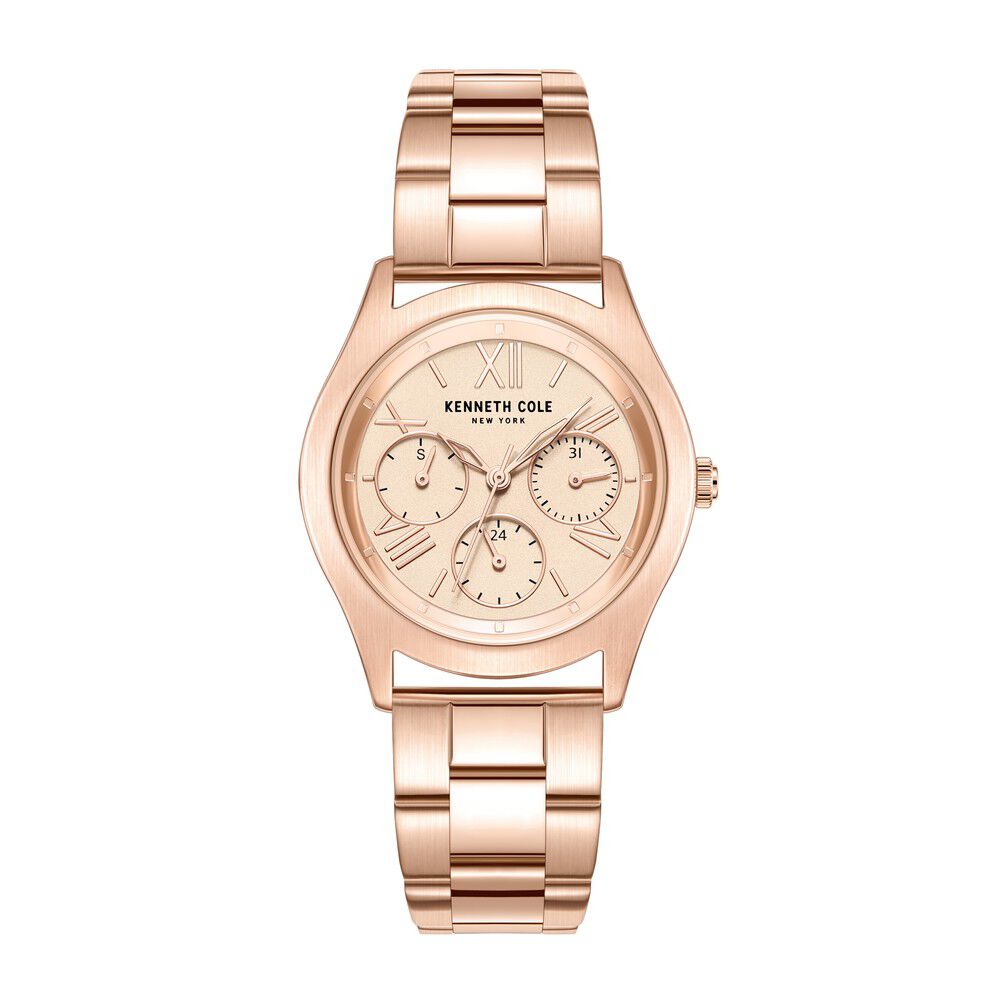 Kenneth Cole Quartz Multifunction Rose Gold Dial Stainless Steel Strap Watch for Women KCWLK2126304LD
