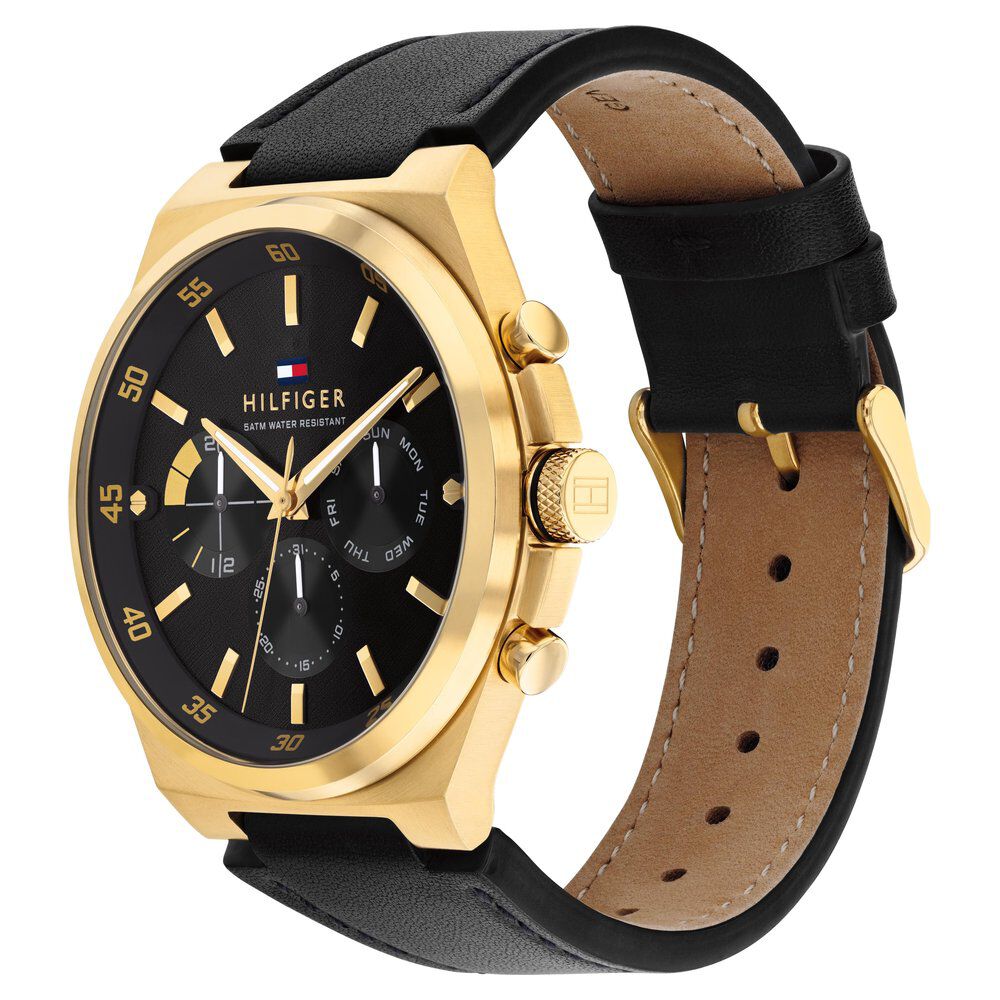 Tommy Hilfiger Quartz Multifunction Black dial Leather Strap Watch for Men TH1792086