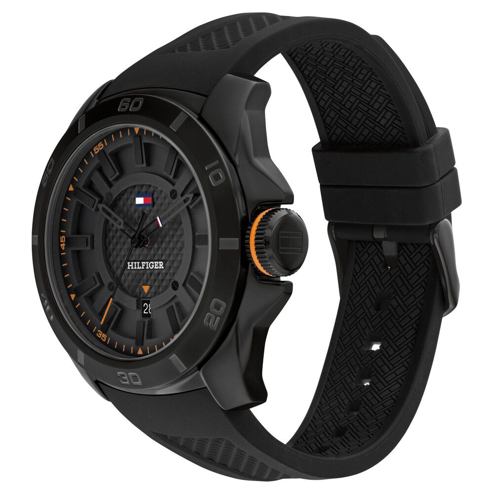 Tommy Hilfiger Quartz Analog with Date Black Dial Black Silicone Strap Watch for Men-NTTH1792137
