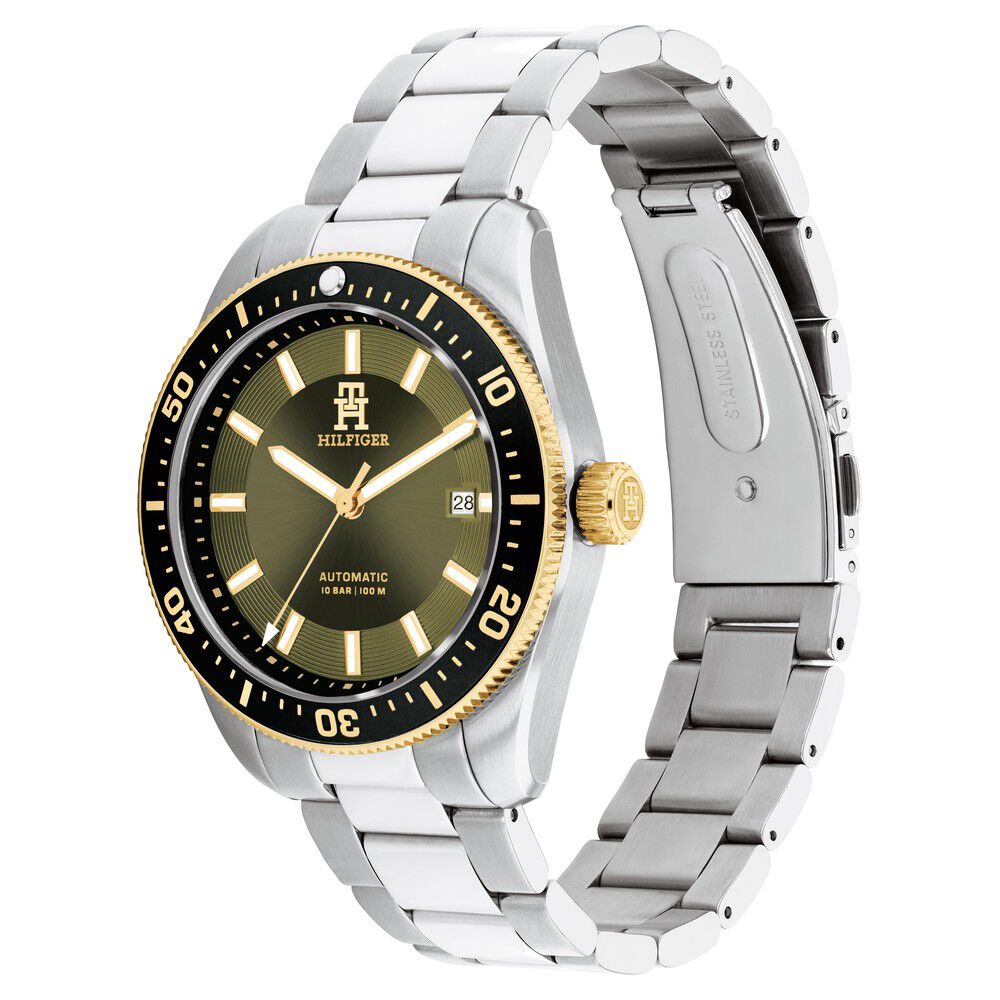 Tommy Hilfiger Automatic Green Dial Stainless Steel Strap Watch For Men TH1792155W