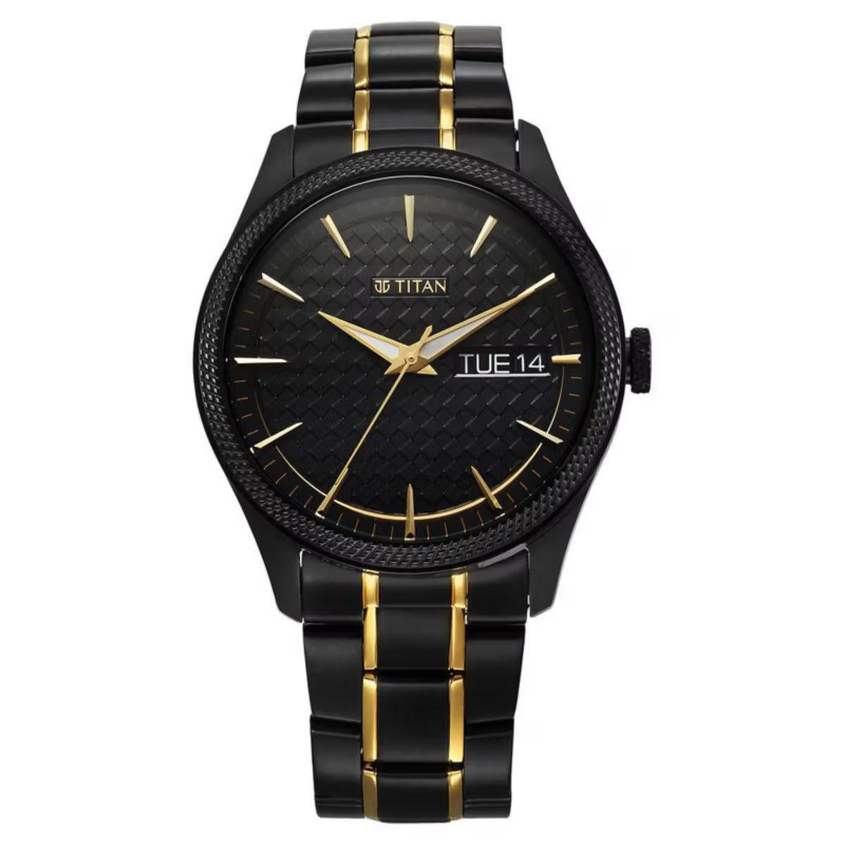 Titan Regalia Opulent Quartz Analog with Day and Date Black Dial Two Tone Men Watch 1805KM10