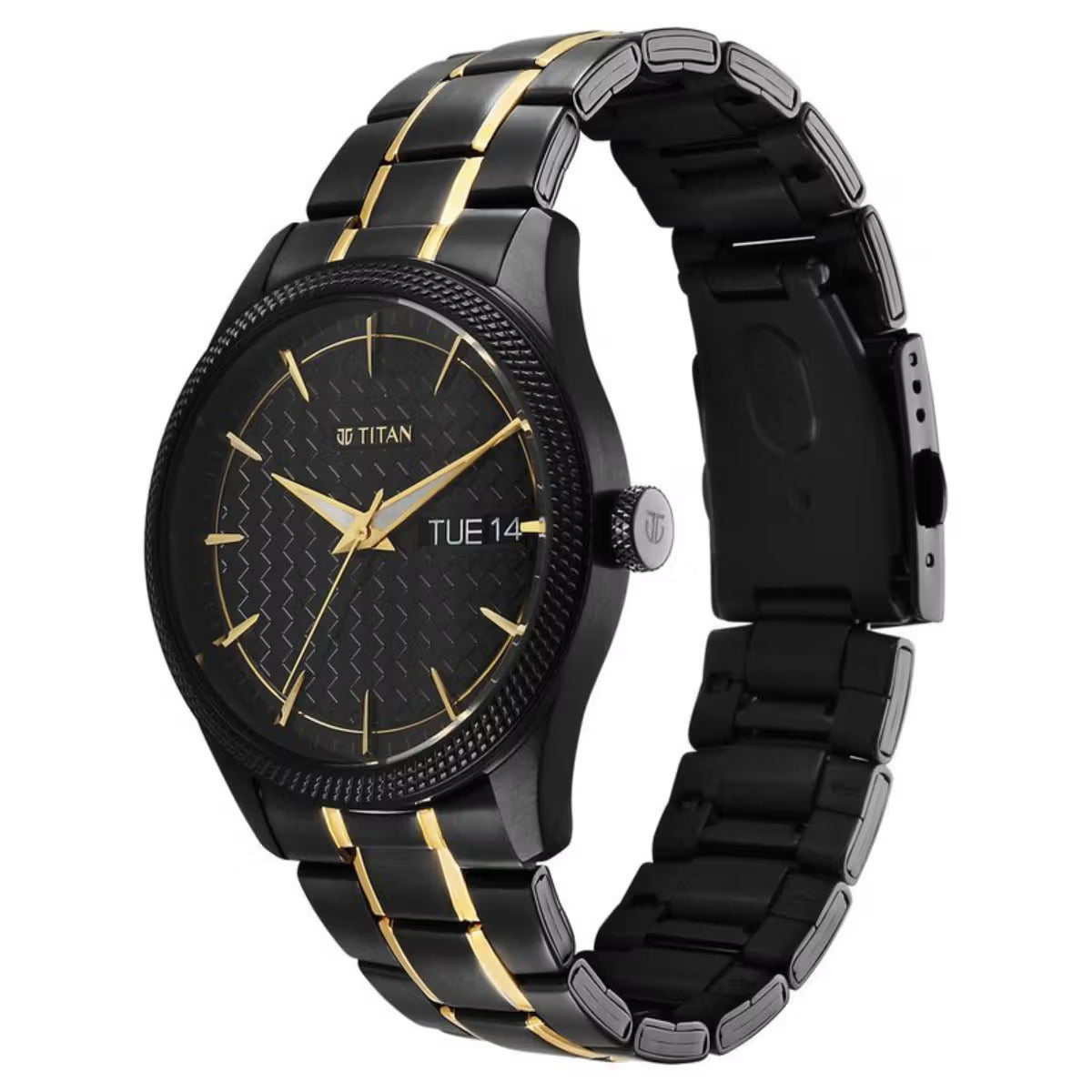 Titan Regalia Opulent Quartz Analog with Day and Date Black Dial Two Tone Men Watch 1805KM10
