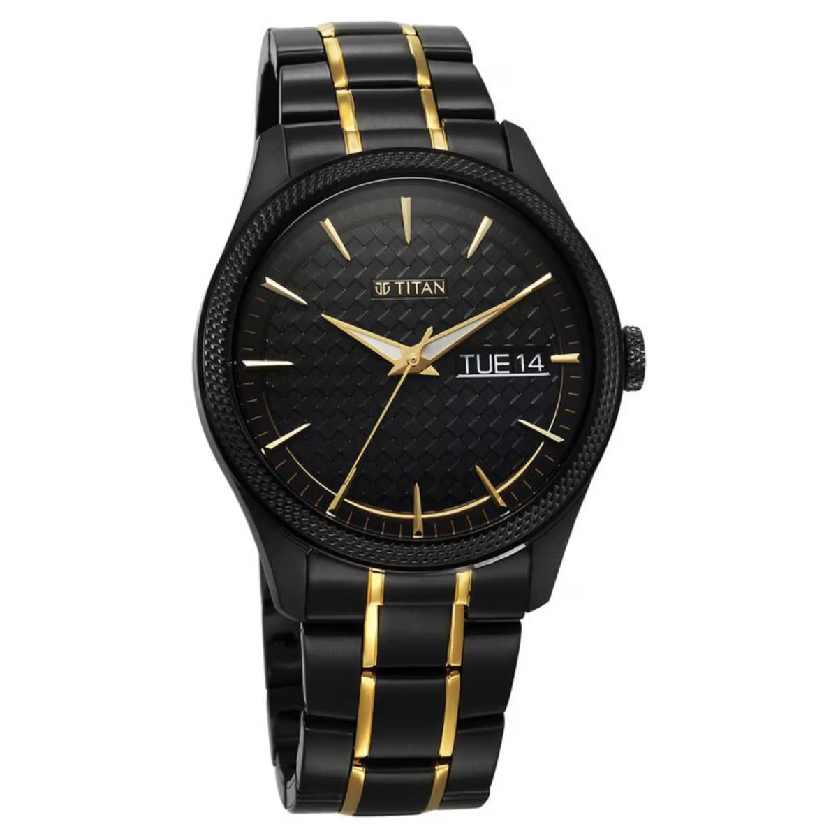 Titan Regalia Opulent Quartz Analog with Day and Date Black Dial Two Tone Men Watch 1805KM10