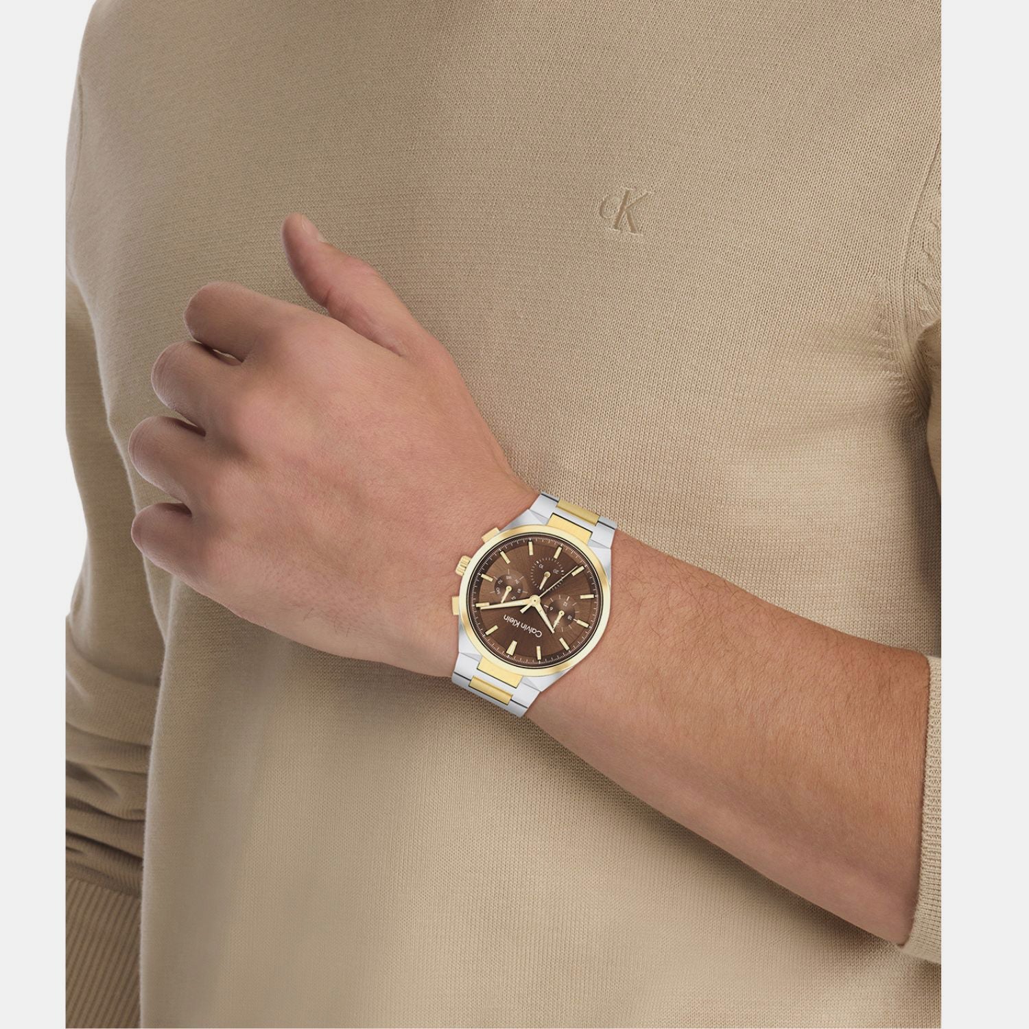 Distinguish Men Quartz Dark Brown Dial Multi-Function Stainless Steel Watch 25200442