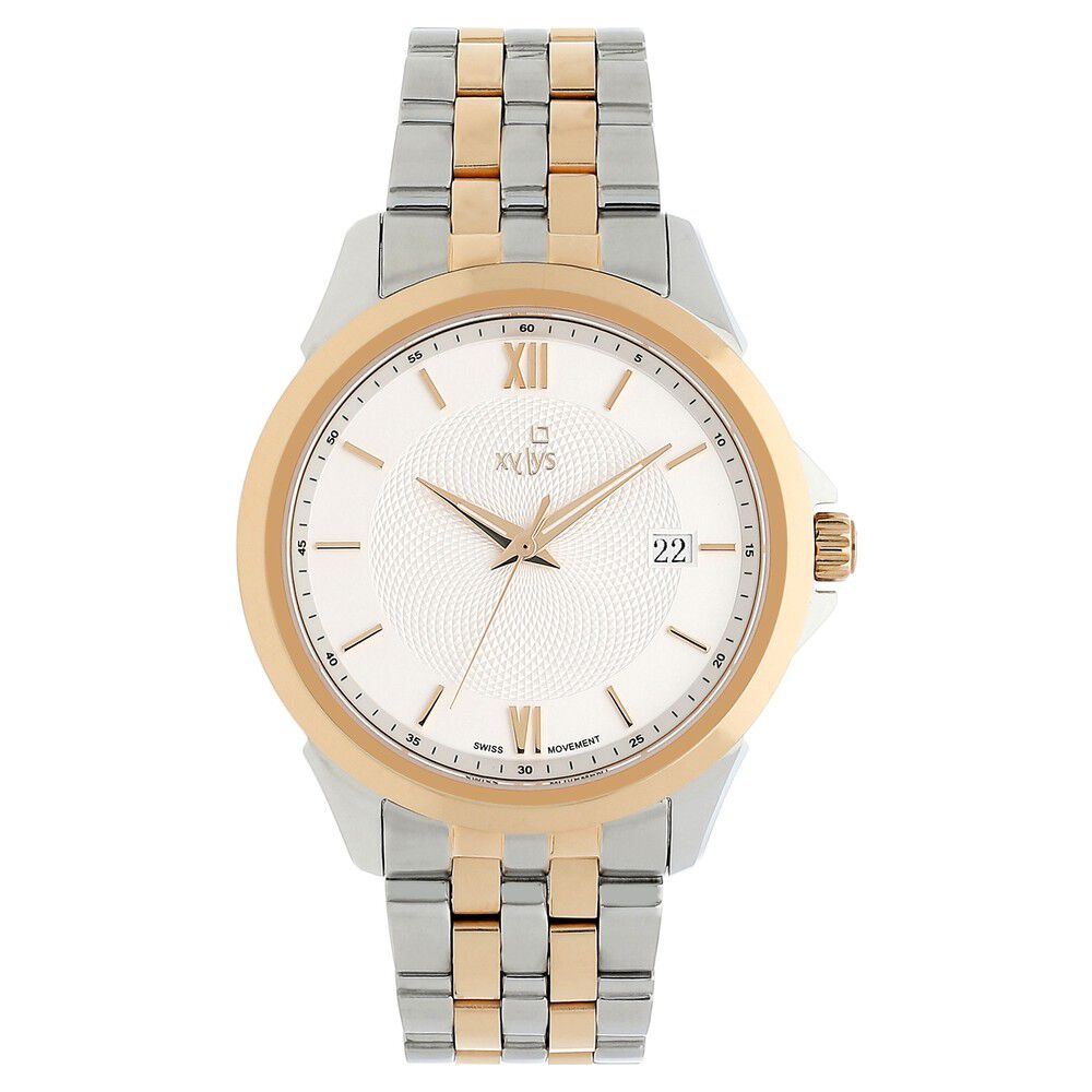 Xylys Swiss Analog with Date Two Toned Stainless Steel Strap White Dial Watch For Men NS40020KM01E